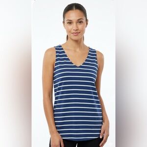 bobeau Navy and White Striped V-Neck Tank Top
